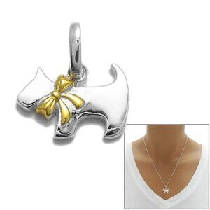 ADORABLE STERLING SILVER DOG WITH GOLD RIBBON DESIGN PENDANT